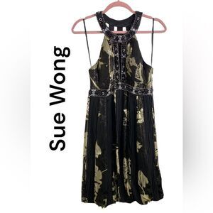Sue Wong Printed Mini Dress‎ with rhinestones Sz 2